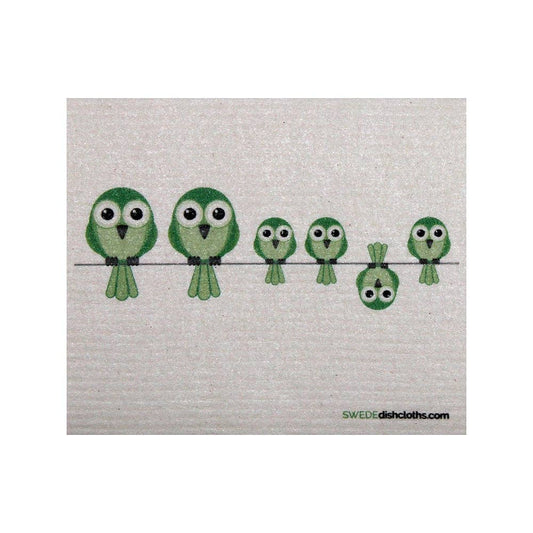 Swedish Dishcloth Green birds on Wire - Wiggle & Ding