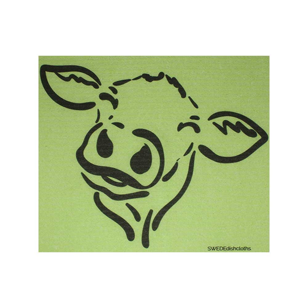 Swedish Dishcloth Cow Silhouette on Green Spongecloth - Wiggle & Ding