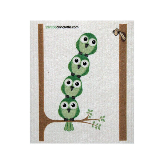 Swedish Dishcloth Green Owls birds in Tree - Wiggle & Ding